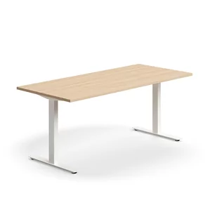 Biurko QBUS, proste, 1800x800 mm, rama T, biały, dąb - Biurka - miniaturka - grafika 1