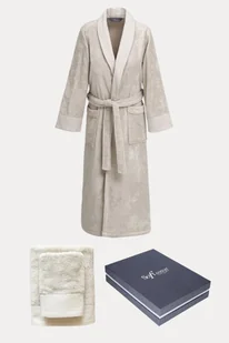 Męski szlafrok AXEL + ręczniki + pudełko M Jasnobeżowy - Szlafroki męskie - miniaturka - grafika 1