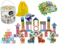 Puzzle - Import LEANToys Drewniane Klocki Zamek Rycerz Smok 66 Elementów Gra Puzzle LT-10130-0 - miniaturka - grafika 1