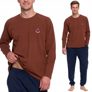 PIŻAMA MĘSKA BAWEŁNIANA STYLOWA Z DŁUGIM RĘKAWEM I SPODNIAMI MORAJ 2XL BROWN - Piżamy damskie PIŻAMA MĘSKA BAWEŁNIANA STYLOWA Z DŁUGIM RĘKAWEM I SPODNIAMI MORAJ 2XL BROWN - Piżamy damskie - miniaturka - grafika 1