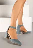 Czółenka - Zielone Czółenka na Słupku Vices ze Skórzaną Wkładką i Paskiem Wokół Kostki Eveliri - miniaturka - grafika 1