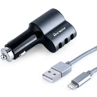 Ładowarki samochodowe - Ładowarka 12/24V 3xUSB Max 5.1A kabel Lightning - miniaturka - grafika 1