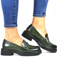 Półbuty damskie - ZIELONE BUTELKOWA ZIELEŃ MOKASYNY MODNE MUST HAVE NA JESIEŃ LOAFERSY PÓŁBUT - miniaturka - grafika 1
