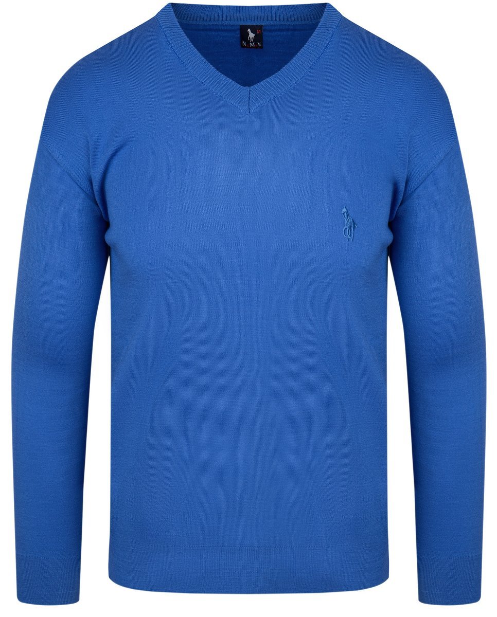 SWETER MĘSKI V SEREK - WEŁNA - KNK NIEBIESKI - XXL