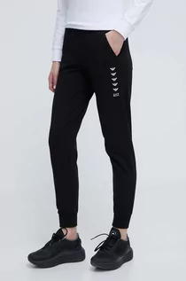 Spodnie damskie - EA7 Emporio Armani spodnie dresowe kolor czarny gładkie - grafika 1