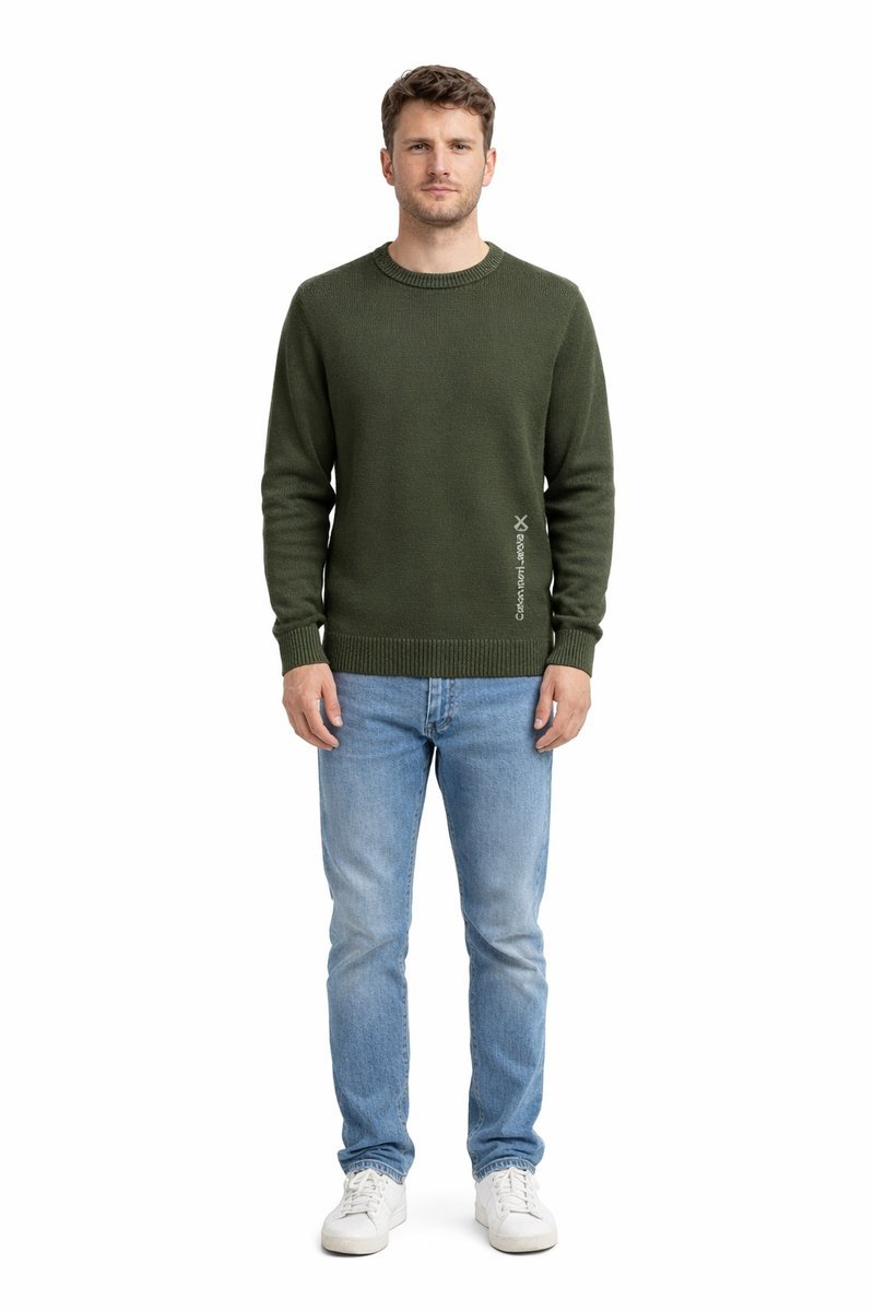 CALVIN KLEIN MĘSKI SWETER Z BAWEŁNY W KOLORZE ZIELONYM Z NADRUKIEM M 1I1E