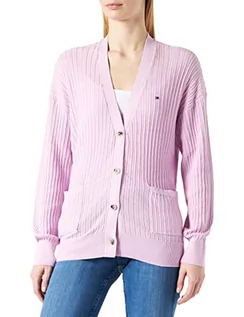 Swetry damskie - Tommy Hilfiger Damski teksturowany sweter kardigan V-nk, Świecący liliowy, M - grafika 1