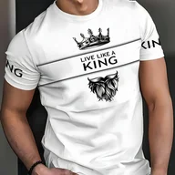 Inne - TEMU Męska T-shirt z okrągłym dekoltem, 100% poliestrowa tkanina z dzianiny, regularny kroj, z nadrukiem 3D numerów w paski kontrastowe i dekoracją - miniaturka - grafika 1