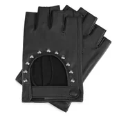 Rękawiczki - Damskie rękawiczki skórzane bez palców z nitami - miniaturka - grafika 1