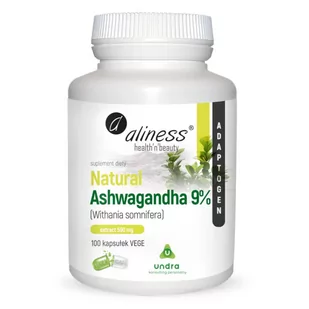 Aliness Natural Ashwagandha 9% 600 mg - 100 kapsułek - Suplementy naturalne - miniaturka - grafika 1