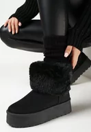 Śniegowce damskie - Czarne Śniegowce z Futerkiem na Platformie Ilama - miniaturka - grafika 1