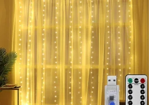 Lampki Kurtyna Świetlna 300 Led 3X1 m Girlanda Barwa Ciepła Usb - Girlandy - miniaturka - grafika 1