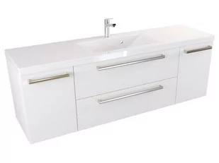 Szafka Wisząca Z Umywalką ATH 140 cm D - Biały Mat - Uchwyty Stal Szczotkowana - Szafki łazienkowe - miniaturka - grafika 1