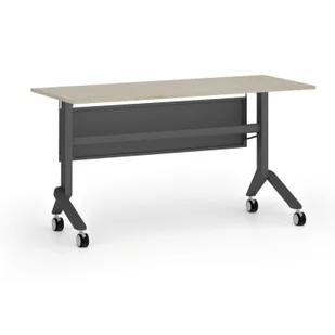 Mobilny stół PRIMO MOVE, 1400 x 600 mm, podstawa czarna, dąb naturalny - Biurka - miniaturka - grafika 1