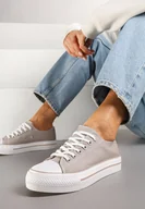 Trampki damskie - Szare Trampki Basic z Cholewką przed Kostkę na Niskiej Platformie Senadra - miniaturka - grafika 1