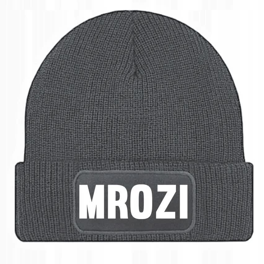 Czapka Jesienna Bawełniana ZIMOWA Szara Beanie MROZI Na Prezent Wzory
