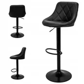 Taborety i hokery - HOKER Czarny Regulowany Obrotowy Krzesło Loft Siedzisko Ekoskóra Wysokie - miniaturka - grafika 1