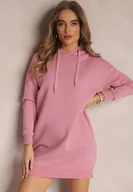 Bluzy damskie - Różowa Bluza Długa z Kapturem Posetrius - Renee - miniaturka - grafika 1