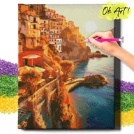 Zabawki kreatywne - DIAMOND PAINTING 5D z RAMĄ Krajobraz Haft Diamentowy Duży Miasto nad morzem Mozaika 40x50 cm - miniaturka - grafika 1