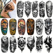 Wyposażenie studia tatuażu - TEMU Zestaw 17 Tymczasowych Tatuaży - Wodoodporne Długotrwałe Naklejki na Rękę z Realistycznymi Motywami Zwierzęcymi (Lew, , Niedźwiedź, Czaszka) dla - miniaturka - grafika 1