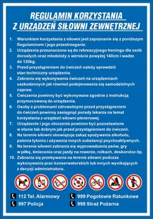 Tablica REGULAMIN SIŁOWNI ZEWNĘTRZNEJ, PLENEROWEJ 3 - 56x80cm PCV 5mm - Akcesoria BHP - miniaturka - grafika 1