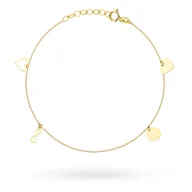 Bransoletki - Złota bransoletka 585 14kt damska z wiszącymi elementami nieskończoność serce kółko na prezent s - miniaturka - grafika 1