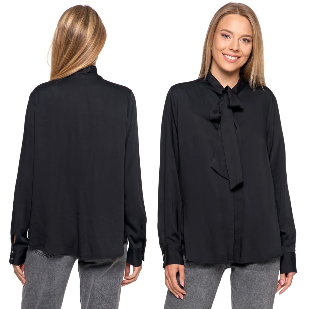 KOSZULA DAMSKA Z KOKARDĄ POD SZYJĄ KOBIECA Z KLASĄ SATYNOWA MORAJ L BLACK