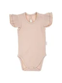 Body dla niemowląt - Dziewczęce body bawełniane na krótki rękaw z falbanką beżowe Nicol,r.56 - miniaturka - grafika 1