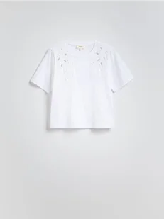 Reserved - T-shirt z haftowanym wzorem - biały - Koszulki i topy damskie - miniaturka - grafika 1
