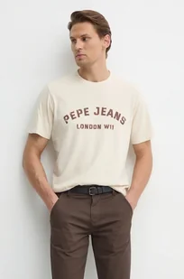 Pepe Jeans t-shirt bawełniany ALDRIDGE męski kolor beżowy z nadrukiem PM509628 - Koszulki męskie - miniaturka - grafika 1
