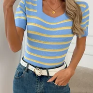 Swetry damskie - TEMU Letnia Elegancka Casualowa Bluzka z Małym Kołnierzem z Włókna Ice , Oddychająca Koszulka Damska - miniaturka - grafika 1