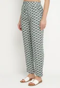 Spodnie damskie - Zielone Spodnie z Bawełny z Gumką w Talii i Kieszeniami w Geometryczny Wzór Lisadelia - miniaturka - grafika 1