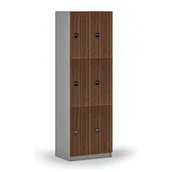 Szafki biurowe - Drewniana szafka skrytkowa, 6 schowków, zamek RFID, szary/orzech - miniaturka - grafika 1