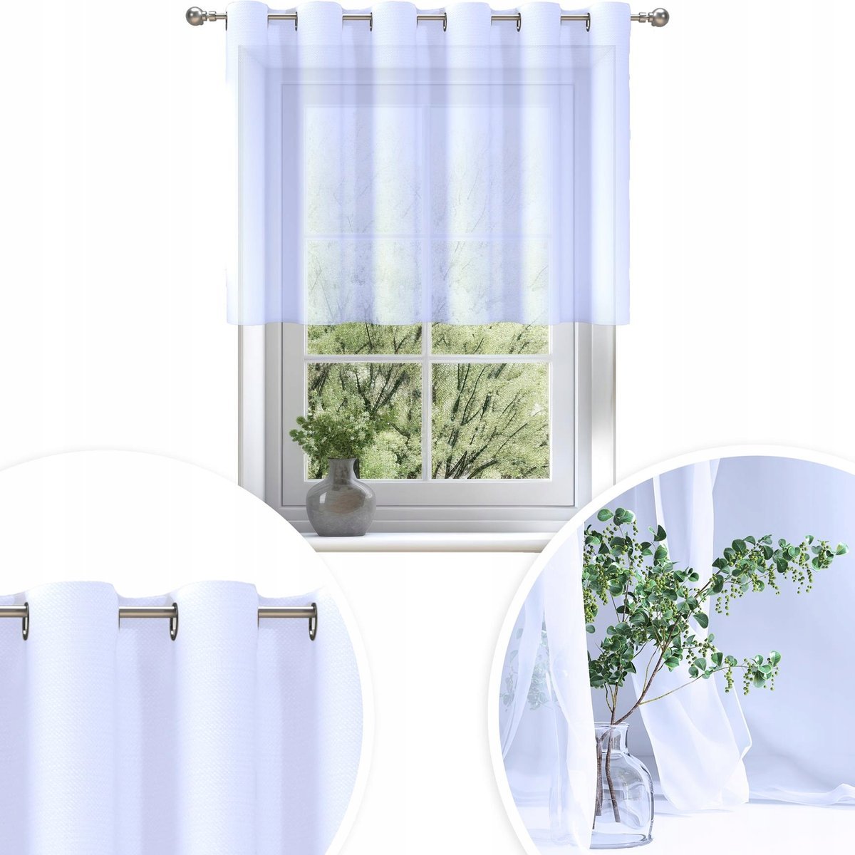 FIRANA GOTOWA WOAL BIAŁA 200x100 CM ZASŁONA PRZELOTKI FIRANY NA PRZELOTKACH