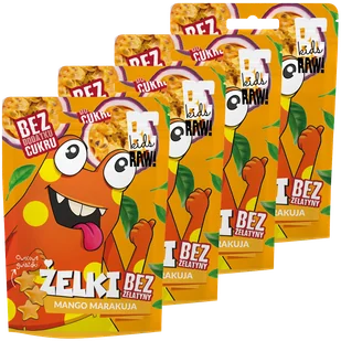 Zestaw BeRAW! Kids, żelki, mango, marakuja, bez dodatku cukru, 4 x 35 g - Przekąski dla dzieci - miniaturka - grafika 1