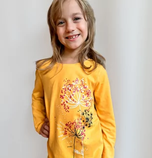 Bluzki dla dziewczynek - T-shirt z długim rękawem dla dziewczynki, z motywem kwiatowym, żółty 9-13 lat - grafika 1