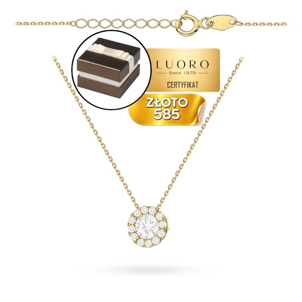 NASZYJNIK ZŁOTY 585 14K KÓŁKO CYRKONIE AŻUROWY TYŁ 42 CM REGULOWANY