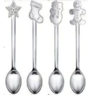 Komplet 4 łyżeczek z ozdobnym bożonarodzeniowym wykończeniem srebrny - Łyżeczki - miniaturka - grafika 1