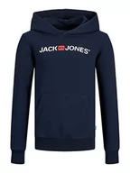 Bluzy dla chłopców - JACK&JONES JUNIOR Chłopięca bluza Jjecorp Old Logo Sweat Hood Noos Jnr, granatowy blezer, 128 - miniaturka - grafika 1