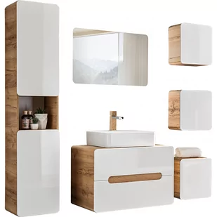 Zestaw Mebli do Łazienki Set 80 Universal Aruba Comad Biały, Dąb Craft Złoty - Meble łazienkowe - miniaturka - grafika 1