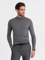 Swetry męskie - Męski półgolf dzianinowy z wiskozą - szary melanż V3 OM-SWTN-0100 - Ombre Clothing - miniaturka - grafika 1