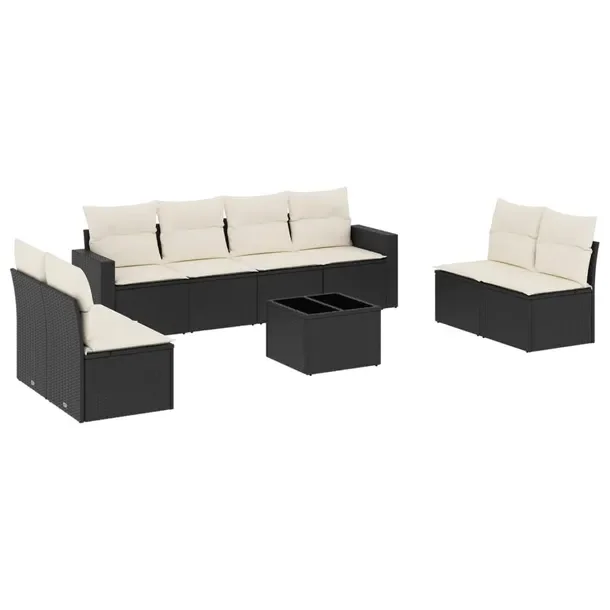 Zestaw mebli ogrodowych modułowych czarny rattan PE z poduszkami 65,5 x 62