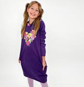 Sukienki i spódniczki dla dziewczynek - Sukienka z długim rękawem dla dziewczynki z kapturem, z sercem, fioletowa, 9-13 lat - miniaturka - grafika 1