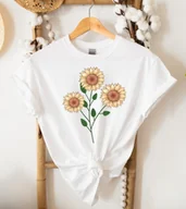 Koszulki i topy damskie - Biała koszulka damska słoneczniki - miniaturka - grafika 1