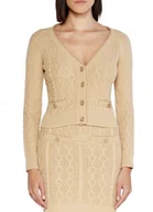 Swetry damskie - GUESS KARDIGAN DAMSKI BEŻOWY Z WARKOCZOWYM WZOREM GUZIKI L I1D - miniaturka - grafika 1