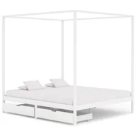 Łóżka - vidaXL Rama łóżka z baldachimem, 2 szuflady, biała, sosna, 160x200 cm - miniaturka - grafika 1