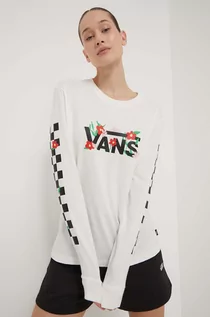 Bluzki damskie - Vans longsleeve bawełniany kolor beżowy - grafika 1