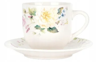 Filiżanka porcelanowa ze spodkiem biała kwiatowy wzór 200ml - Filiżanki - miniaturka - grafika 1