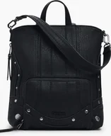 Plecaki - Plecak damski czarny z haftem i regulowanymi paskami - miniaturka - grafika 1