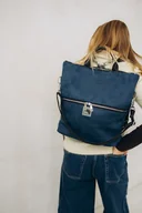 Torebki damskie - Plecak / torba 2 w 1 z nubuku tapicerskiego granatowy - miniaturka - grafika 1